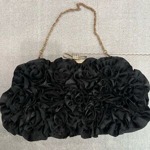 Dellise Noir Elegant Black Rose Floral Clutch Wedding Cocktail